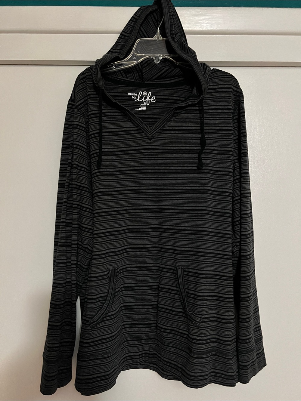 made for life Black & Charcoal Striped Women’s Hoodie Pullover